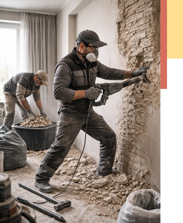 Демонтаж декоративного камня в Чебоксарах от 1491 руб/м² — быстро и недорого | ОТДЕЛОЧНИК-Чбк