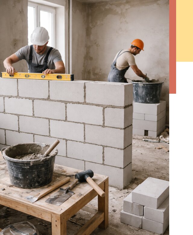 Кладка перегородок из газобетона в Чебоксарах от 3291 руб. под ключ | ОТДЕЛОЧНИК-Чбк