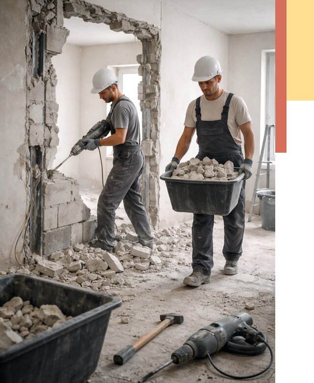 Демонтаж блоковых перегородок в Чебоксарах от 3857 руб. — быстро и недорого | ОТДЕЛОЧНИК-Чбк