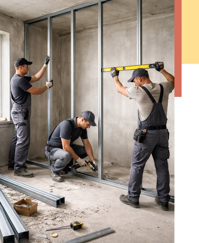 Монтаж каркаса перегородки из профиля в Чебоксарах от 771 руб. | ОТДЕЛОЧНИК-Чбк