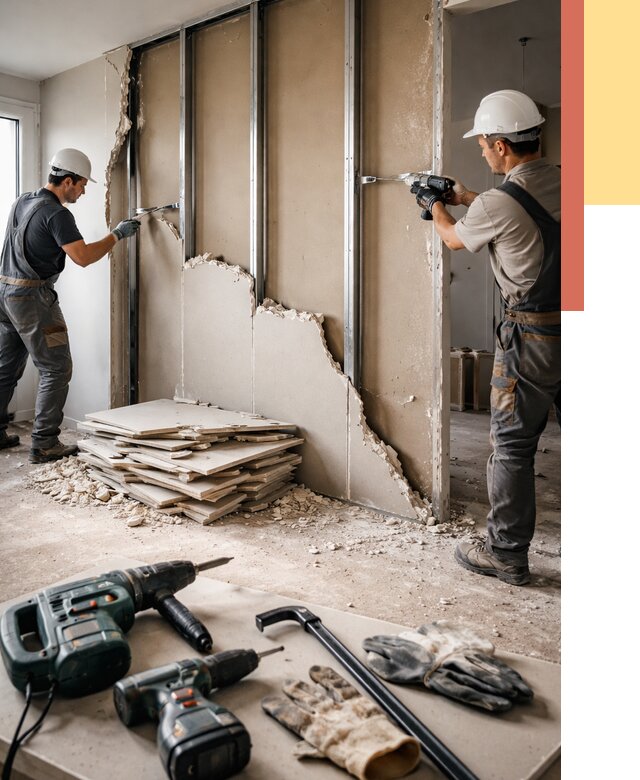 Демонтаж перегородки из гипсокартона в Чебоксарах от 1234 руб. быстро и недорого | ОТДЕЛОЧНИК-Чбк