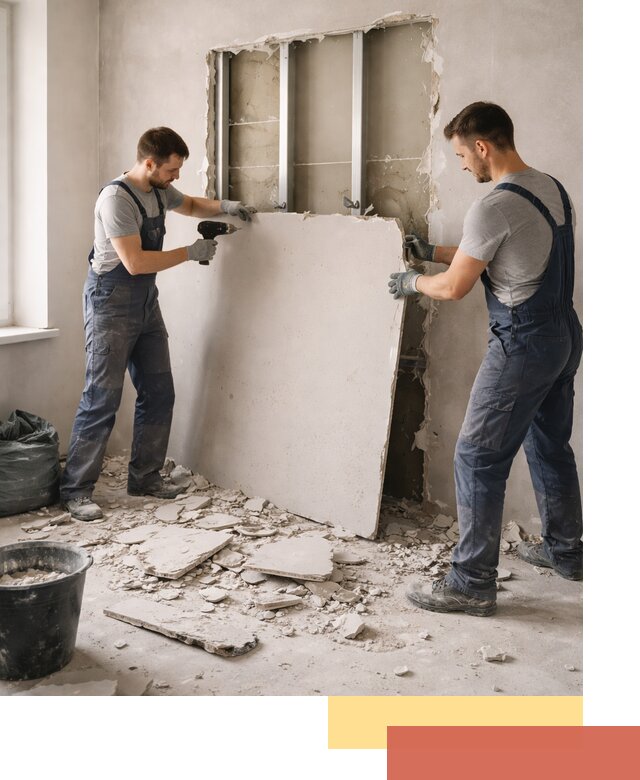 Демонтаж перегородки из гипсокартона в Чебоксарах быстрый и аккуратный