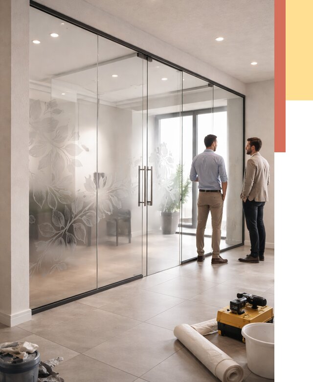 Стеклянные перегородки с рисунком в Чебоксарах от 12855 руб. монтаж и нанесение | ОТДЕЛОЧНИК-Чбк