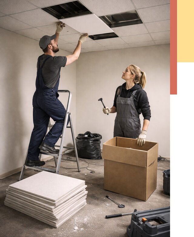 Демонтаж потолочной плитки в Чебоксарах от 4628 руб. быстро и недорого | ОТДЕЛОЧНИК-Чбк