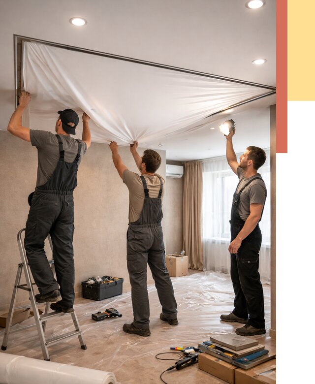 Монтаж ПВХ натяжного потолка в Чебоксарах от 3599 руб. под ключ | ОТДЕЛОЧНИК-Чбк