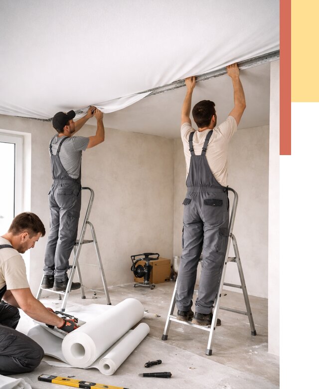 Монтаж тканевого натяжного потолка в Чебоксарах от 3599 руб. под ключ | ОТДЕЛОЧНИК-Чбк