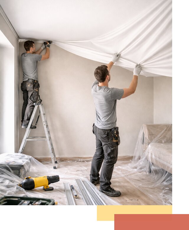 Монтаж тканевого натяжного потолка в Чебоксарах недорого и быстро