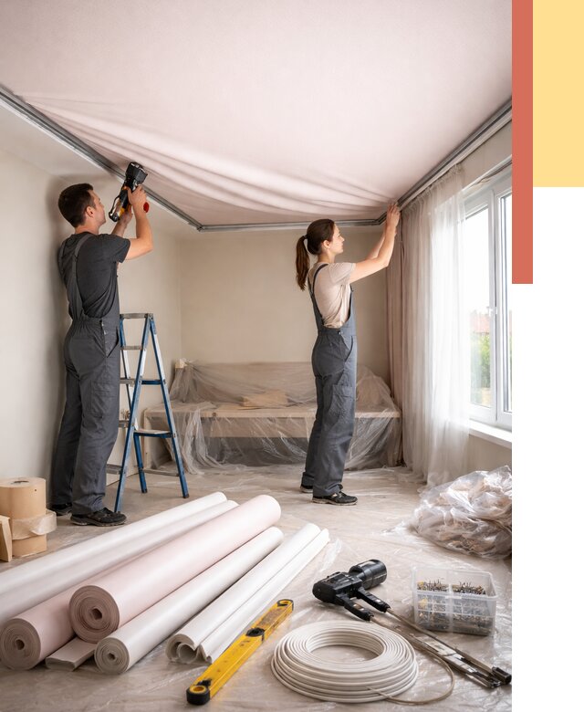 Монтаж цветного натяжного потолка в Чебоксарах от 4319 руб/м² — быстро и недорого | ОТДЕЛОЧНИК-Чбк