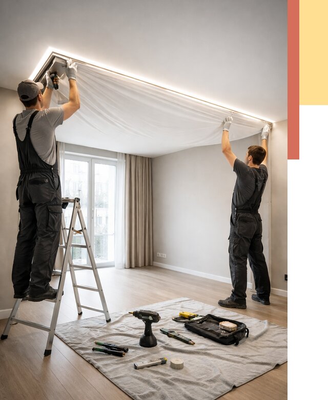 Монтаж парящего натяжного потолка в Чебоксарах от 4628 руб. быстро и недорого | ОТДЕЛОЧНИК-Чбк