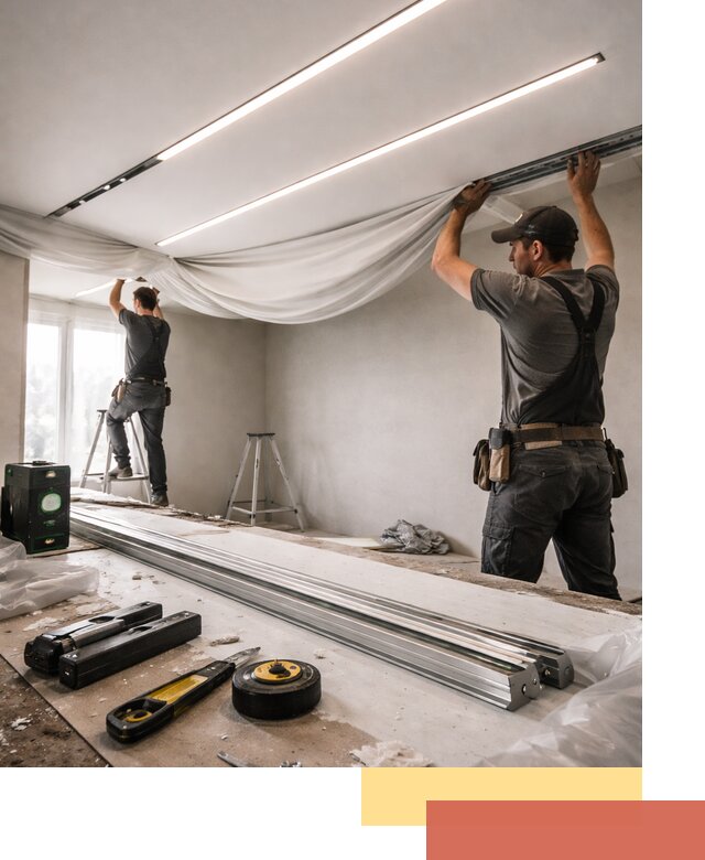 Монтаж натяжных потолков со световыми линиями в Чебоксарах