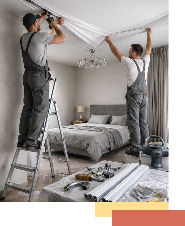 Монтаж натяжного потолка в спальне в Чебоксарах