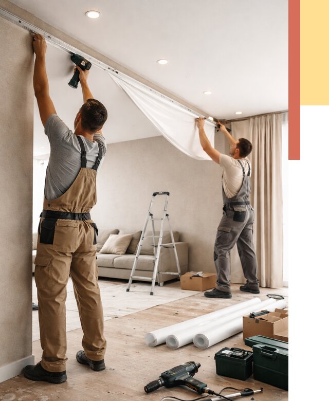 Монтаж натяжного потолка в гостиной в Чебоксарах от 566 руб. | ОТДЕЛОЧНИК-Чбк