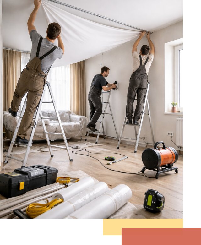 Монтаж натяжного потолка в гостиной в Чебоксарах