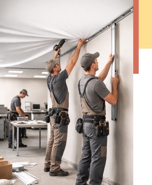 Монтаж натяжного потолка в офисе в Чебоксарах от 463 руб/м² — быстро и недорого | ОТДЕЛОЧНИК-Чбк