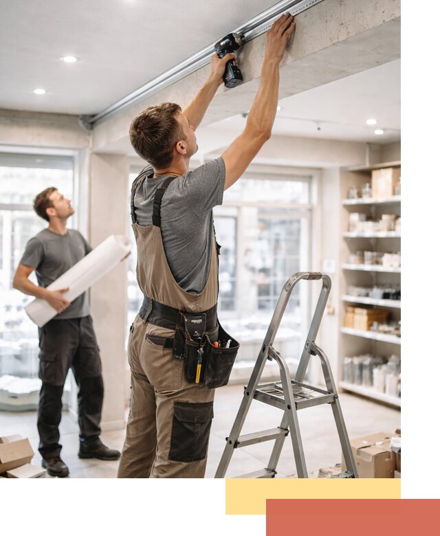 Монтаж натяжных потолков в магазине в Чебоксарах