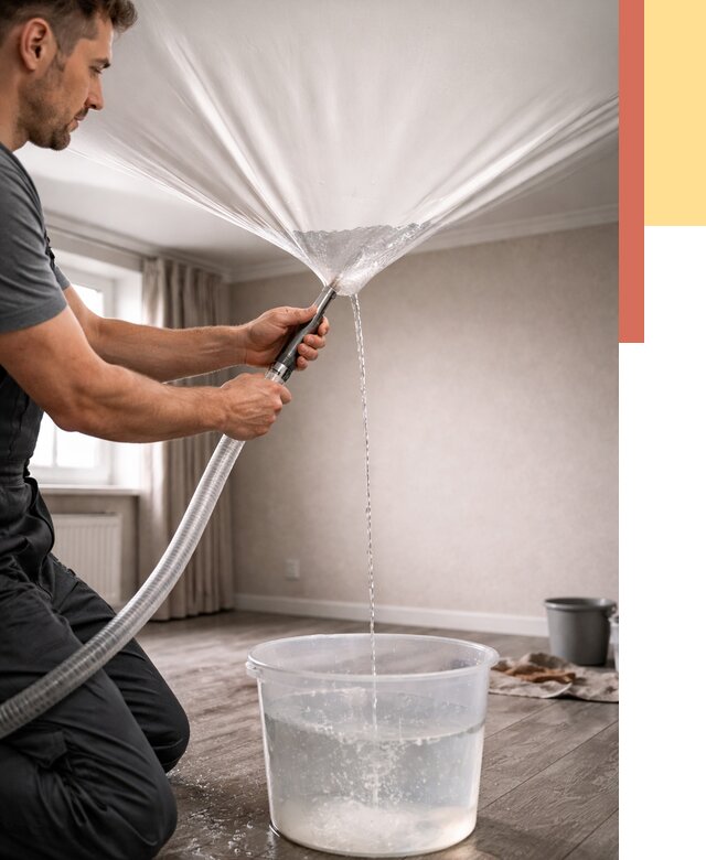 Слив воды с натяжного потолка в Чебоксарах от 2571 руб. быстро и недорого | ОТДЕЛОЧНИК-Чбк