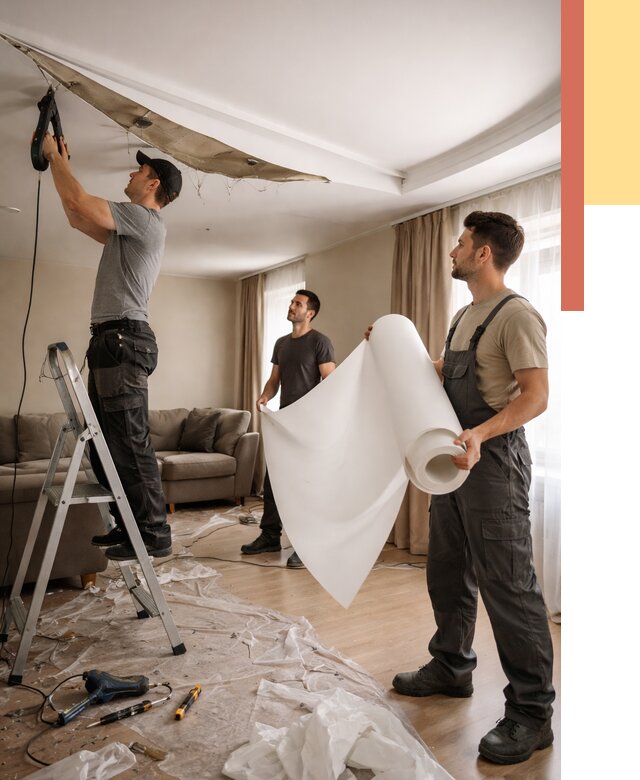 Замена полотна натяжного потолка в Чебоксарах от 9770 руб. быстро и недорого | ОТДЕЛОЧНИК-Чбк