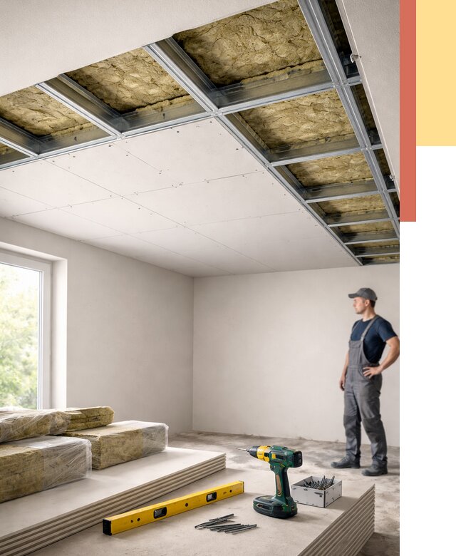 Звукоизоляция потолка ГКЛ в Чебоксарах от 977 руб. — монтаж под ключ | ОТДЕЛОЧНИК-Чбк