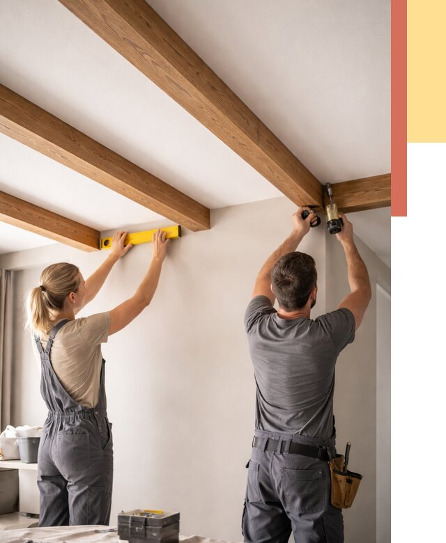 Монтаж декоративных балок на потолок в Чебоксарах от 4319 руб. — ОТДЕЛОЧНИК-Чбк